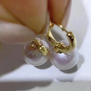 Boucles d'oreilles pendantes en argent pur S925 avec perle naturelle, crochet d'oreille haut, 10-11 mm, presque sans défaut, luxe léger, polyvalent pour femme, en direct - Product Image 2