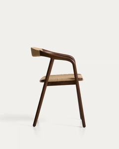Chaise de salle à manger en teck massif de qualité supérieure avec assise en rotin tressé à la main – Fauteuil de style scandinave pour restaurant, café, hôtel - Product Image 3