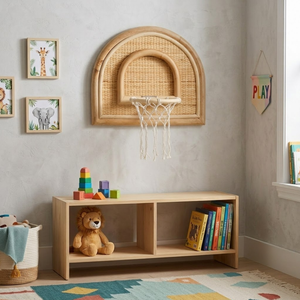 Semicircle Rattan Basketball Backboard Kids <b>Room</b> Wall Hanging Handwoven Wicker Sport Toy for Nursery and Bedroom Accents - Product Image 2