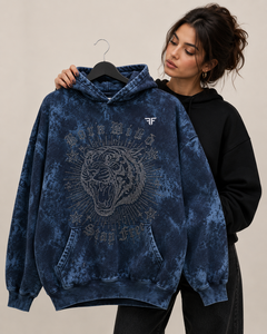 Sweat à capuche oversize personnalisé délavé à l'acide, en molleton de coton 500 GSM, avec motif tigre en strass, style streetwear, vente en gros OEM ODM - Product Image 1