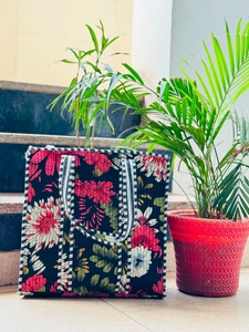 Veer Handicrafts <b>Canvas</b> Floral Tote Bag Making Material Panel Black for White Green Tropical Quilted Design Custom <b>Shopper</b> Bag - Product Image 1
