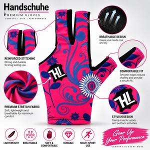 Gant de billard unisexe OEM rose et bleu à motif floral, demi-doigts, main droite, fermeture auto-agrippante, toutes saisons, pour le cyclisme et la piscine - Product Image 4