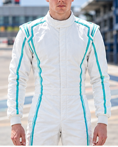 Combinaison de course imperméable pour homme, rayée blanc-vert-bleu sarcelle, col montant, manches longues, pour karting, séchage rapide, polyester/nylon - Product Image 2