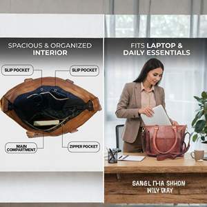 Sac à main décontracté pour femme en cuir véritable, sac fourre-tout à bandoulière, sac de shopping, sac de soirée marron - Product Image 3