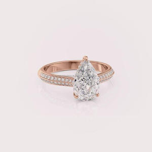 925 Sterling <b>Silver</b> Moissanite Diamond Pear Cut Engagement <b>Ring</b> With Double Sparkling <b>Band</b> Rose Gold Tone Bridal Jewelry - Product Image 1