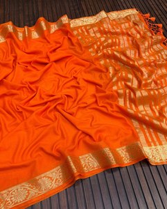 Sari de Georgette Étnico de Diseño con Borde de Tejido Jari de Alta Calidad y Pallu Decorativo - Product Image 2