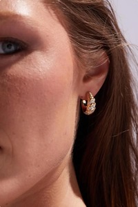 18K <b>Gold</b> <b>Huggie</b> Earrings_ Dainty Lab Diamond Hoops - Product Image 2