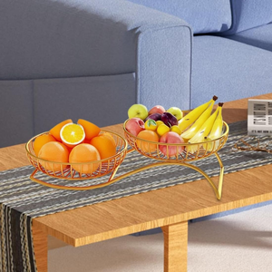 Corbeille à fruits moderne en fil de fer écologique, double niveau, support de rangement ouvert pour cuisine et table à manger, durable et léger - Product Image 3