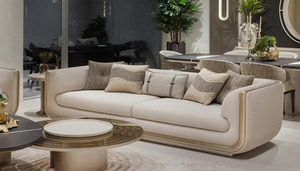 Modern Italian Solid Teak Wood <b>Sofa</b> Set Luxury Fabric 3 Seater Couches Accent Armchairs Central Coffee <b>Table</b> Living Room - Product Image 3
