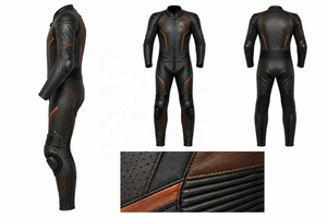 Combinaison de moto en cuir pour homme |   Noir Brun |   Fabricant OEM ODM |   Qualité de conception haut de gamme |   Combinaison de course - Product Image 6