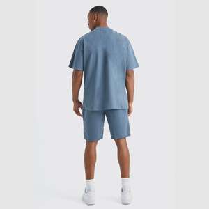 Ensemble T-shirt et short en coton délavé pour homme, coupe oversize, vêtements de fitness d'été, design personnalisé, coton respirant - Product Image 2