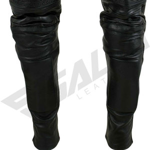 Pantalon de moto en cuir noir pour homme SALVA LEATHER, taille haute, fermeture éclair, coupe droite, imperméable, léger, poches, pour l'hiver - Product Image 2