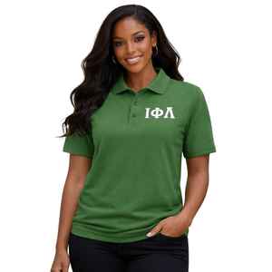 Camiseta Polo Verde Esmeralda de la Hermandad Iota Phi Lambda, Prenda con Letras Griegas, Top Casual de Manga Corta con Cuello para Mujer - Product Image 3