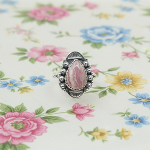 Bague vintage en rhodochrosite en forme de poire, argent sterling 925, plaqué or rose et or jaune, bijou bohème fait main, design unique - Product Image 6