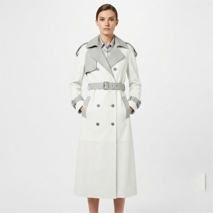 Manteau long en cuir pour femme, style trench, de qualité supérieure, avec col rabattu, vente en gros - Product Image 1