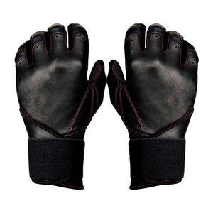 Black Leather Batting Gloves With <b>Hook</b> And Loop Closure Unisex Adult Training Durable Ambidextrous - Product Image 1