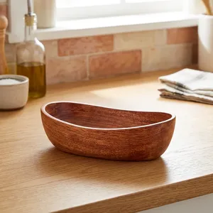 Handcrafted Wooden Oval Serving <b>Bowl</b> Solid <b>Mango</b> <b>Wood</b> Decorative Tray <b>Bowl</b> for Fruits Snacks Dry Fruits Salad Dining Table - Product Image 4