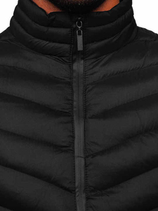Chaleco Acolchado Negro para Hombre, Cuello Alto, Cierre de Cremallera, Cortavientos, Chaqueta Casual de Invierno, Corte Ajustado, Relleno de Poliéster - Product Image 4