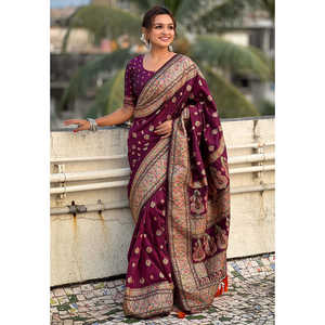 Sari de Lujo Tejido con Seda de Cachemira y Zari, Estilo Pashmina, para Mujer, Ideal para el Invierno - Product Image 3