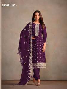 Collection Premium : Tenue Indienne en Soie Organza Lourde avec Broderie Multifilament et Sequins Jari – Kurta, Pantalon et Dupatta Ethniques - Product Image 5