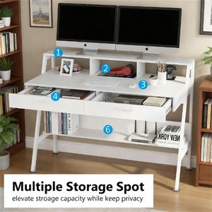 <b>Computer</b> Desk with <b>Storage</b> Shelf and Drawers Writing Desk <b>for</b> Home or Office Use - Product Image 6