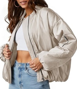2026 New Arrival Women Zipper Closure Nylon Bomber <b>Jacket</b> <b>Plus</b> <b>Size</b> Baggy Coaching Training Outerwear <b>Rain</b> Bomber <b>Jackets</b> - Product Image 2