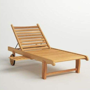 Chaise longue en teck à lattes, design moderne, avec table d'appoint rétractable, durable pour l'extérieur, en promotion. - Product Image 2