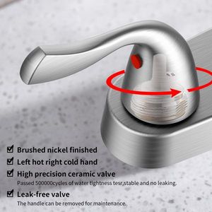 Rubinetto da Cucina Girevole a 360° con Due Maniglie e Spruzzatore Laterale Estraibile, Installazione a 4 Fori da 8 Pollici, in Acciaio Inox 304 con Finitura Nichel Spazzolato - Product Image 4