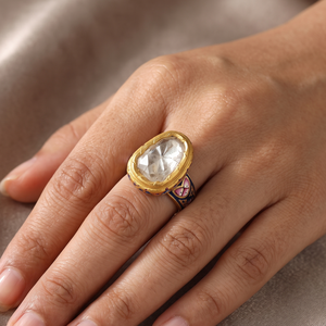 Wholesale IGI Certified Natural Precious Polki Diamond Gemstone 22K Solid Yellow Gold Bezel Setting Trendy Handmade Enamel <b>Rings</b> - Product Image 3