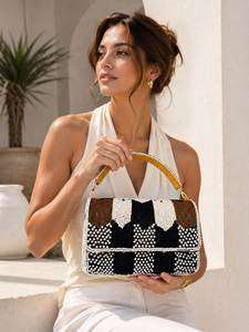 Bolso de mano tipo sobre con cuentas florales y correa de cadena dorada, bolso bordado a la moda - Product Image 2