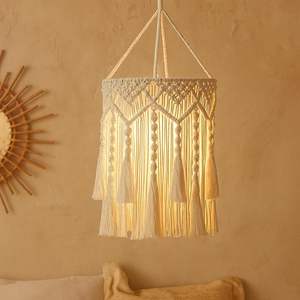 Lámpara de Macramé de Estilo Bohemio Vintage, Hecha a Mano, Ecológica, de Cordón de Algodón Tejido, Lámpara Colgante para Decoración Rústica del Hogar - Product Image 5