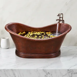 Handmade Copper Freestanding <b>Bathtub</b> Antique Hammered Copper Clawfoot Style Vintage Luxury Soaking Bath Tub - Product Image 5