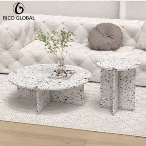 Modern Terrazzo <b>Coffee</b> <b>Table</b> <b>Set</b> Minimalist Living Room Furniture Concrete Side <b>Table</b> <b>Nesting</b> Design White Speckled Finish - Product Image 3