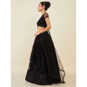 ชุดปาร์ตี้ปักเลื่อมสีดำสวยงามชุด lehenga choli พร้อมตาข่าย dupatta - Product Image 6