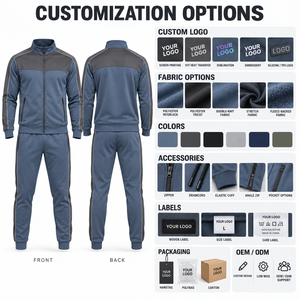 Chándal de poliéster para hombre con cuello alto y cremallera completa, color liso, transpirable, para entrenamiento de otoño, con logotipo personalizado OEM - Product Image 1