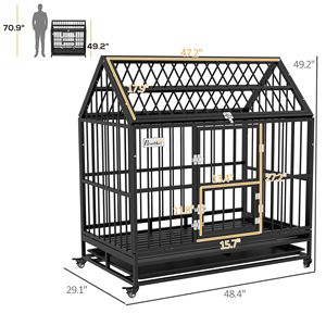 48\" Heavy Duty Dog <b>Crate</b> for XL and L Dogs Stable Large Cage with 4 Lockable Wheels Double Doors & Removable Tray - Product Image 3