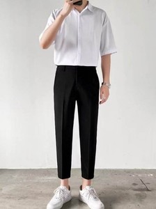 Pantalon décontracté à fermeture éclair, léger, taille mi-haute, 100 % coton, respirant, confortable, couleur unie, poches, coupe droite, long, pour le quotidien - Product Image 4