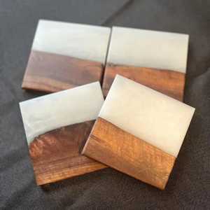 Juego de posavasos de madera natural y resina con diseño de ondas azules, diseño moderno para vajilla, tapetes y almohadillas antideslizantes para mesa, mantel individual. - Product Image 3