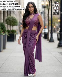 Robe de sirène moderne en mauve naturel, longueur ras du sol, broderie florale, confortable - Product Image 4