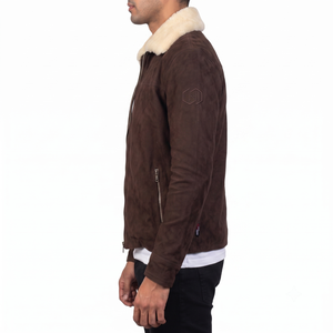 Veste en daim pour homme Hashbloom International Premium, coupe-vent, col en peau de mouton, doublure en fausse fourrure, fermeture éclair personnalisée OEM, hiver - Product Image 3