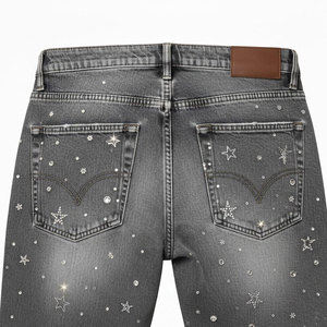 Men's Summer Casual Denim Shorts Solid Color <b>Washed</b> Rhinestone Embellishment Custom Logo Loose Fit Elastic Waist Latest Design - Product Image 6