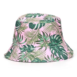 Tropical <b>Leaf</b> Print Bucket Hat Unisex Pink Green Polyester Casual Summer Beach Adult Poplin Digital Printing - Product Image 1