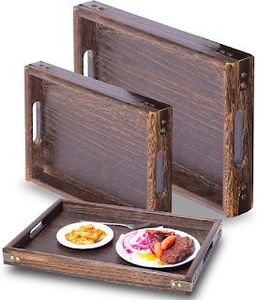 Plateau de service en bois au design moderne et élégant, finition durable, parfait pour servir du café, du thé, des collations, du petit-déjeuner, décoration intérieure. - Product Image 2