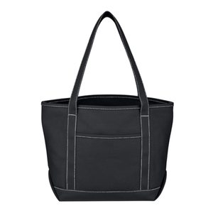 Sac fourre-tout en coton bleu marine pour croisière, réutilisable, écologique, avec poche frontale longue, surpiqûres contrastées, logo personnalisé, vente en gros, cadeau en vrac - Product Image 2