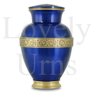 Cremation Blue Brass Urn Memorial <b>Ash</b> Container Funeral <b>Keepsake</b> Elegant Durable Premium Quality Spiritual Remembrance - Product Image 2