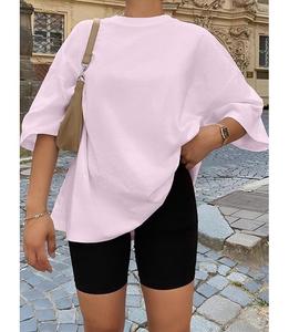 เสื้อยืดผู้หญิงดีไซน์ใหม่ ผ้าฝ้ายแท้ 100% แขนครึ่งตัว คอเฉียง ไหล่ตก ทรงโอเวอร์ไซส์ สวมใส่สบาย ระบายอากาศได้ดี ผลิตในบังกลาเทศ - Product Image 5