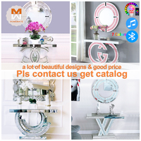 Table console en verre miroir LED RGB tendance avec miroir mural effet diamant écrasé pour salon