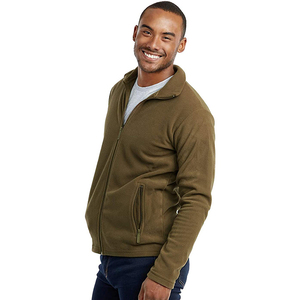 <b>Men's</b> Olive Green Fleece <b>Jacket</b> Breathable Stand Collar <b>Half</b>-<b>Zip</b> Closure Casual Winter Wear Regular Fit Solid Color Zipper - Product Image 1