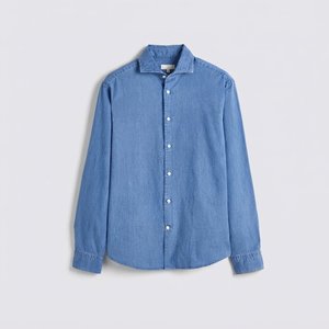 เสื้อเชิ้ตผู้ชายสีเขียวล้วน ผ้าป๊อปลิน แขนยาว ปกคอปก ทรงสมาร์ทแคชชวล สำหรับใส่ในฤดูใบไม้ร่วง - Product Image 4