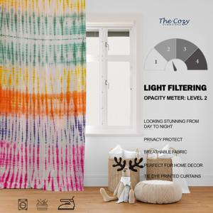 Rideau imprimé tie-dye coloré en coton doux, décoration de fenêtre pour appartement et villa, vente en gros Inde - Product Image 6